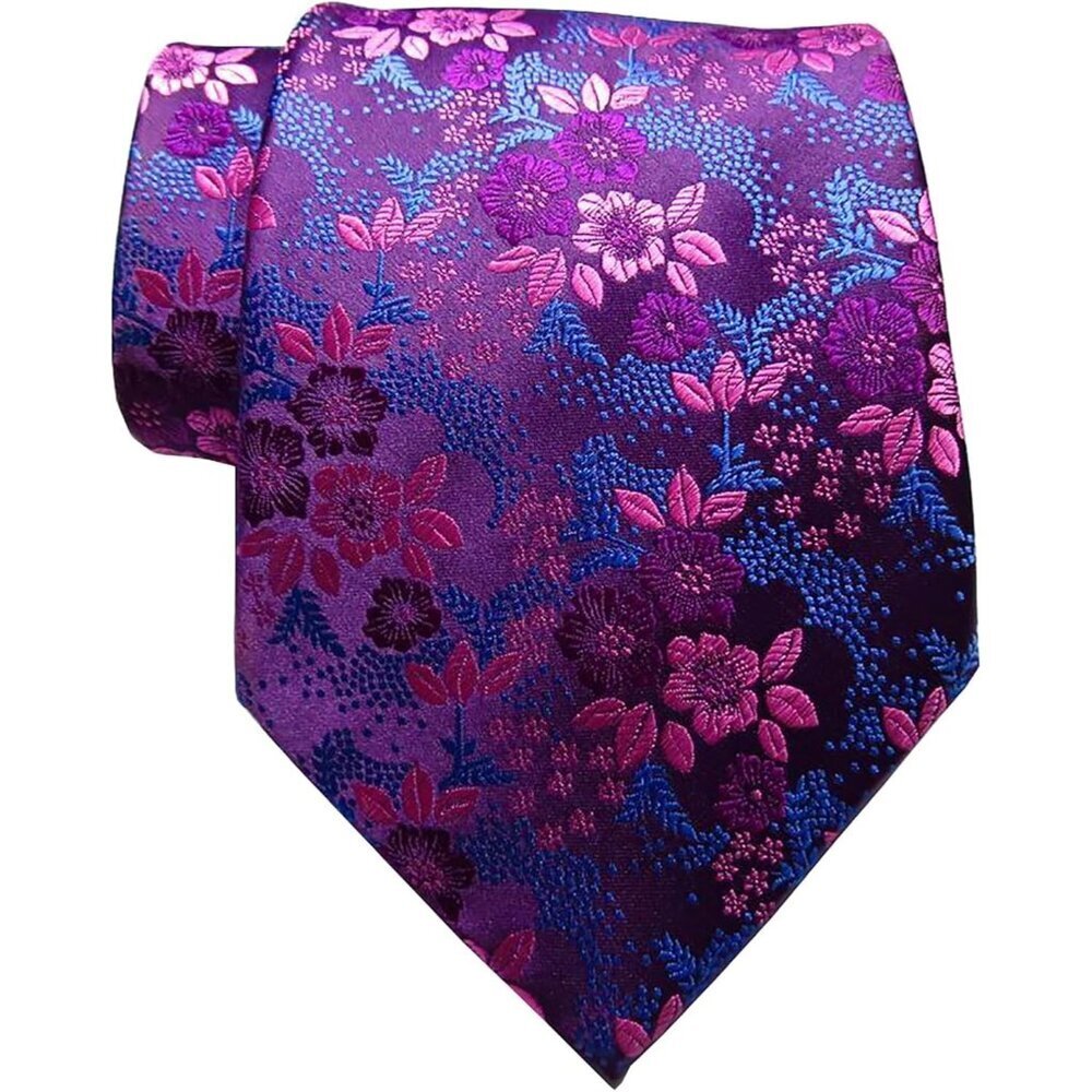 Men Purple New Classic Floral Tie Gorgeous Jacquard Silk Necktie